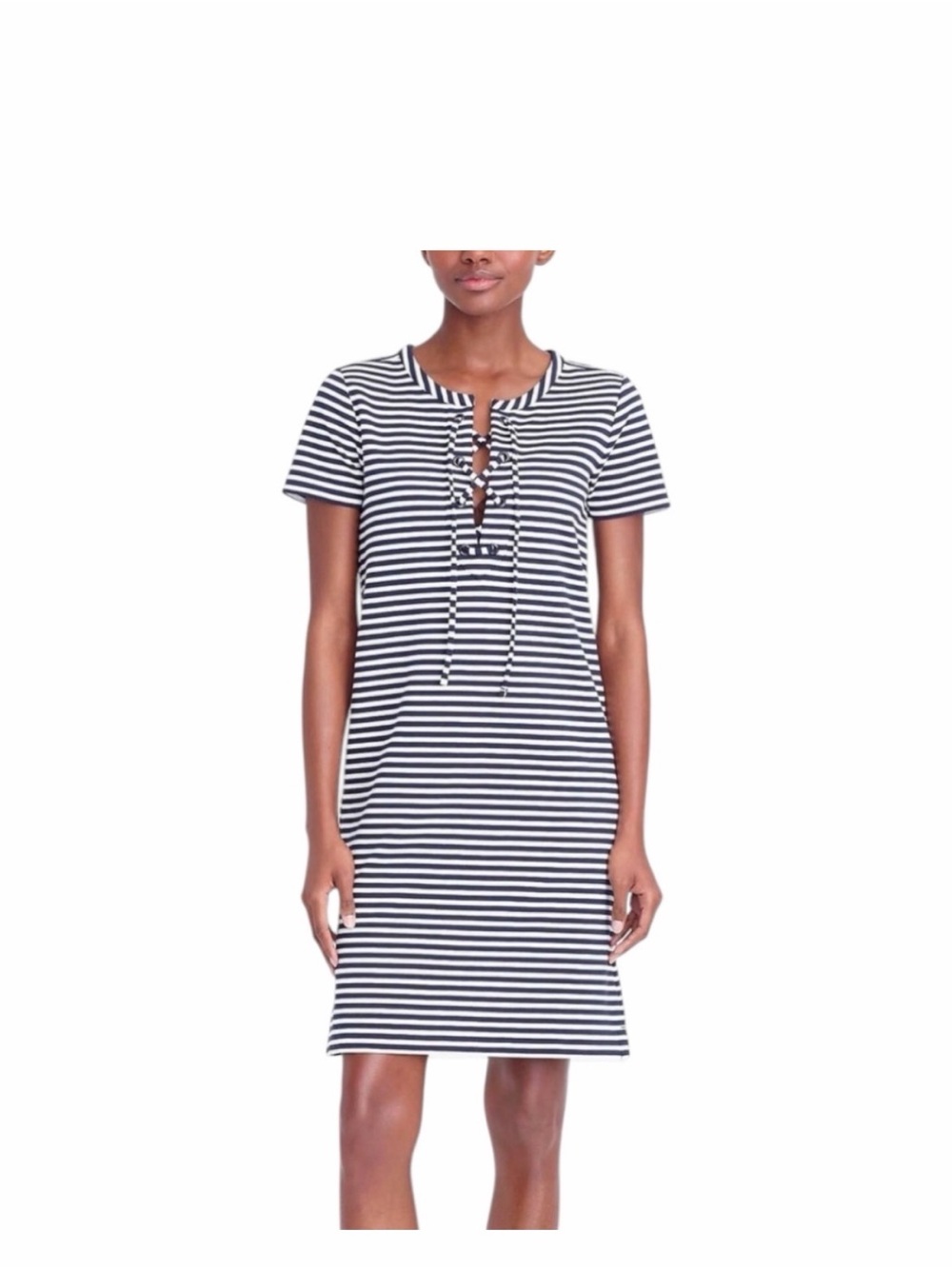 J. Crew Navy and White Striped Lace-Up shift Dress